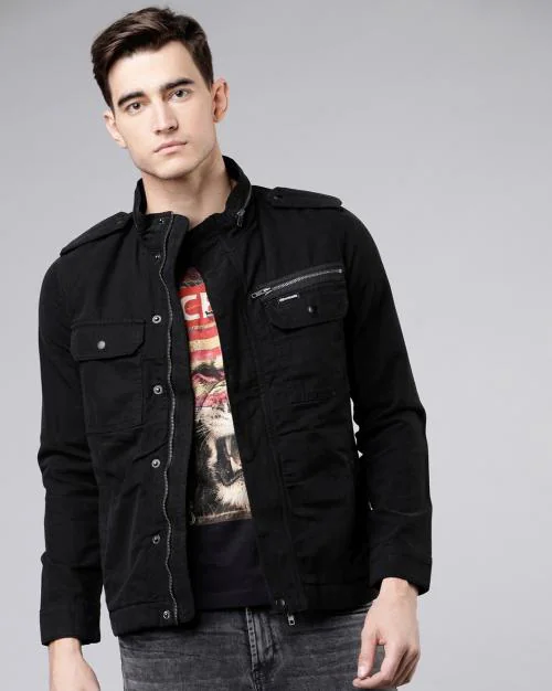 High-Neck Jacket with Shoulder Tabs