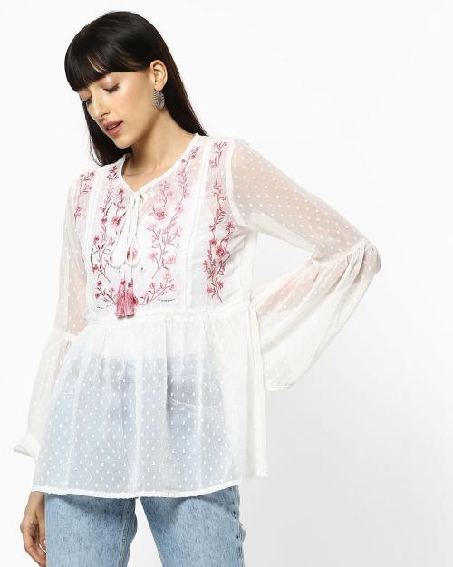 Dobby-Woven Sheer Top