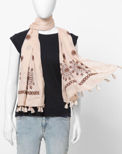Embroidered Scarf with Tassels