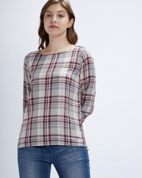 Checked Top with Step Hemline