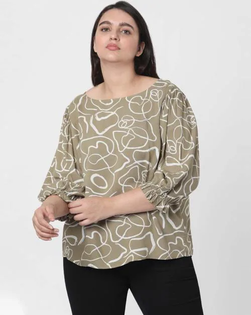 Printed Boat-Neck Top