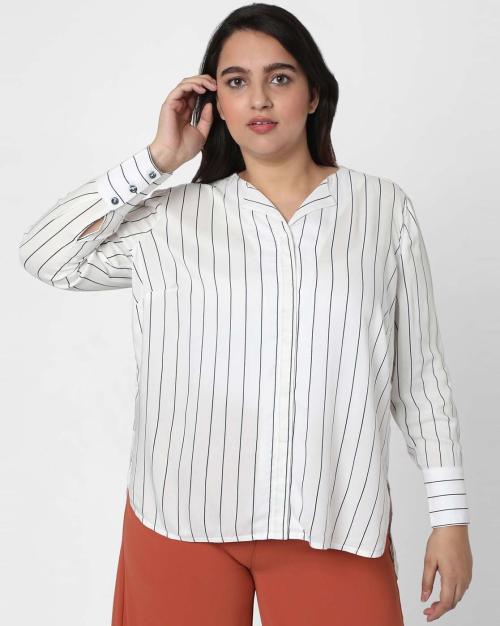 Striped Shirt with Cuffed Sleeves