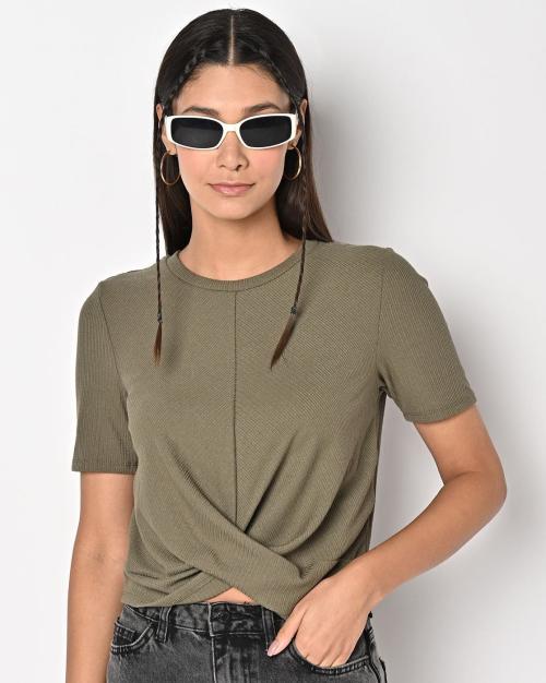 Round-Neck Top with Waist Twist