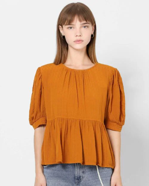 Brenda Peplum Top with Back Button Placket