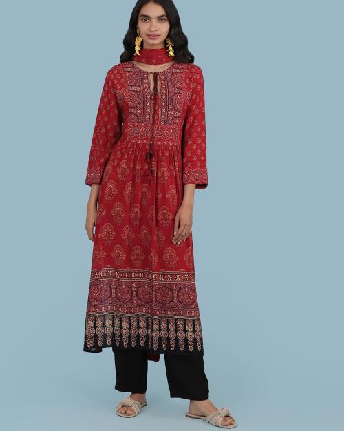 Printed Flared Kurta with Pants & Dupatta