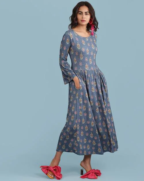 Floral Print A-line Gown with Insert Pockets