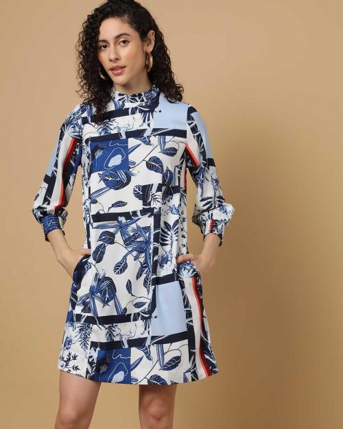 Tropical Print Shift Dress with Insert Pockets