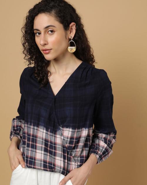 Buy Checked VNeck Wrap Top Online at Best Prices in India JioMart.