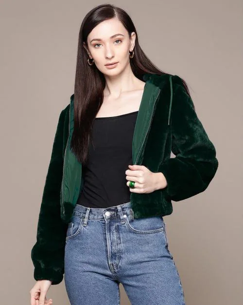 Zip-Front Faux Fur Hoodie