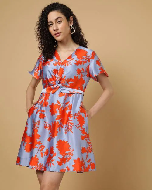 Floral Print V-Neck Wrap Dress