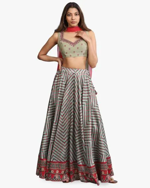 Sweetheart Neckline Embroidered Lehenga Choli with Dupatta