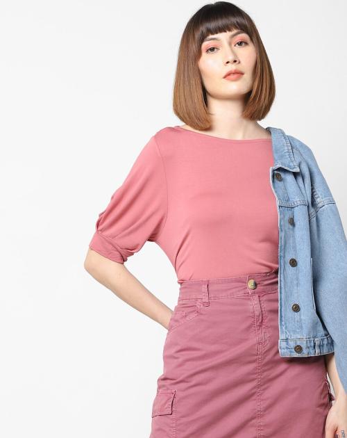 Boat-Neck Top with Puff Sleeves