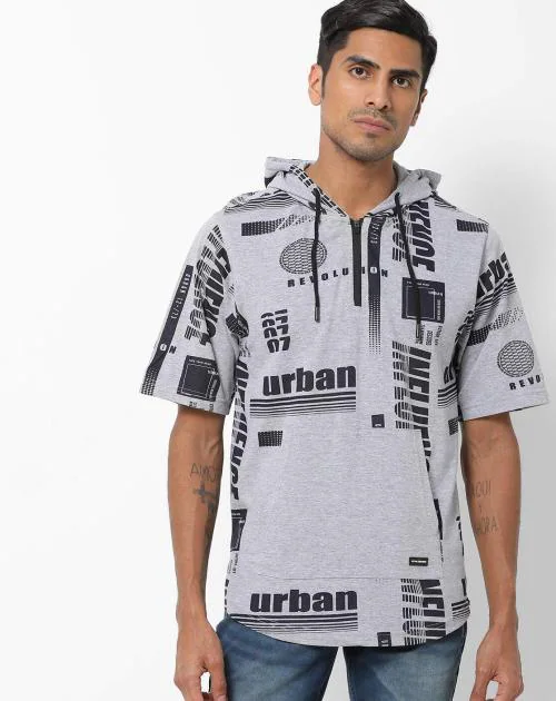Typographic Print Hooded T-shirt
