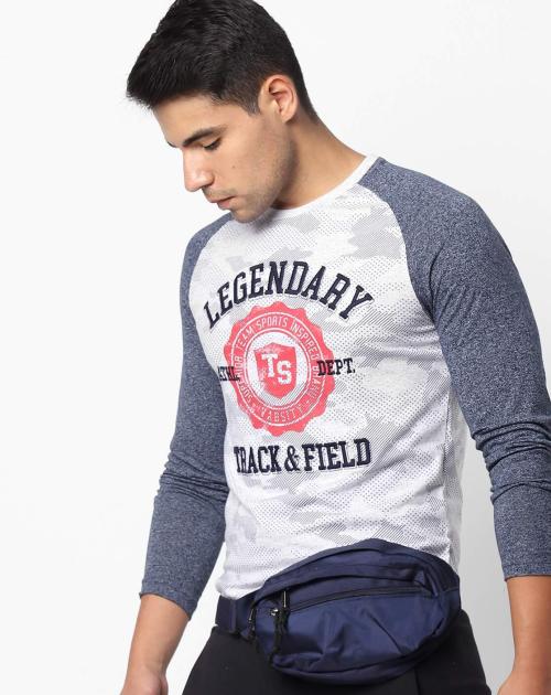 Graphic Print Crew-Neck T-shirt with Raglan Sleeves