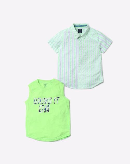 Spread-Collar Shirt with Sleeveless Vest