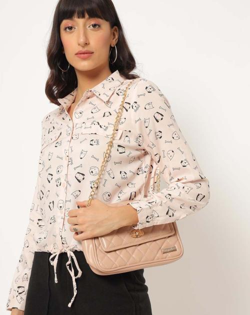 Printed Shirt with Drawstring Hemline