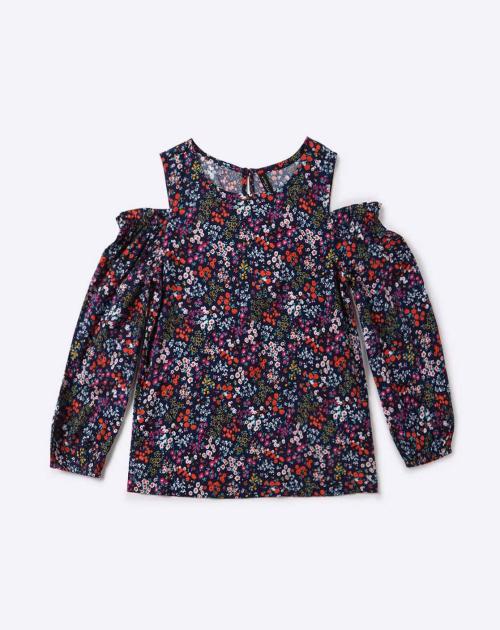 Printed Top with Cold-Shoulder Sleeves