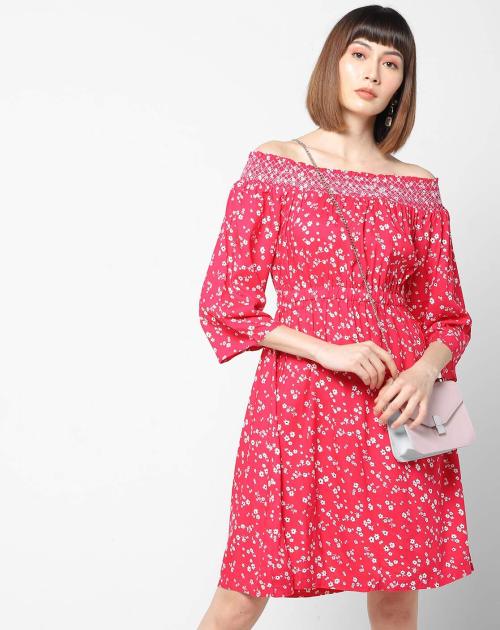 Floral Print Off-Shoulder A-line Dress