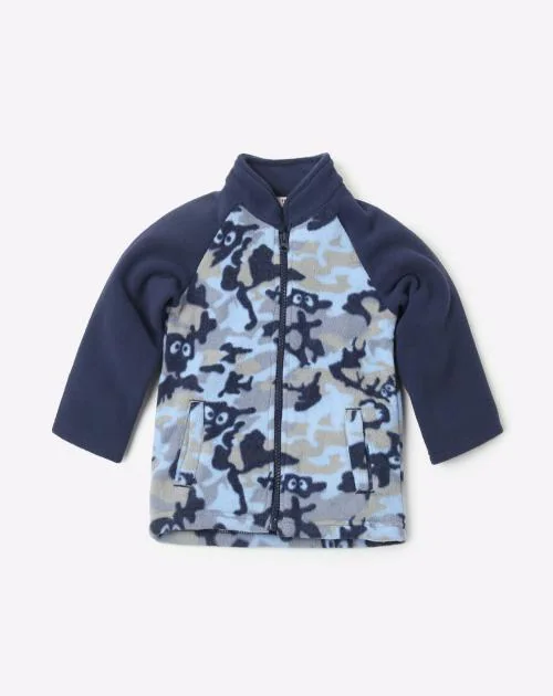 Camo Print Zip-Front Fleece Jacket