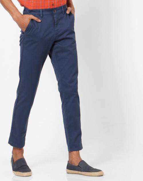 Cropped Flat-Front Chinos with Insert Pockets