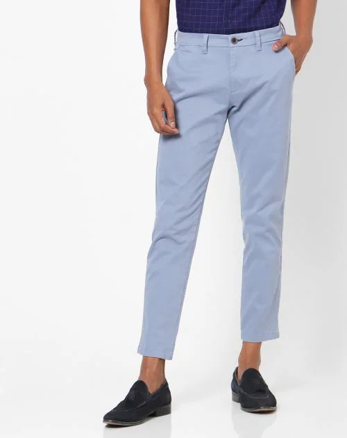 Cropped Flat-Front Chinos with Insert Pockets