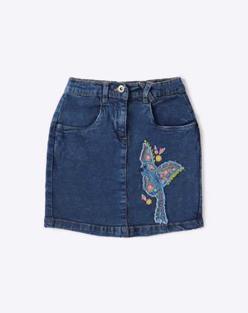 A-line Denim Skirt with Applique