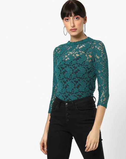 Floral Lace Top with Scalloped Hem