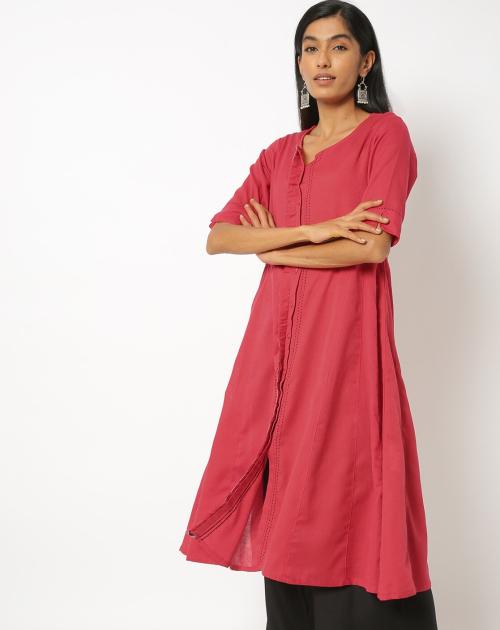 A-line Kurta with Embroidered Placket