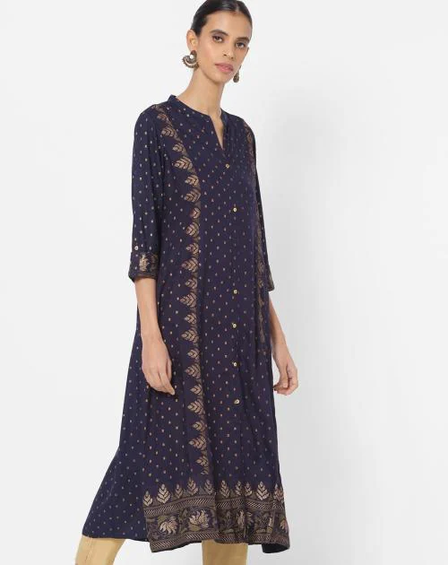 Printed V-neck Straight Kurta