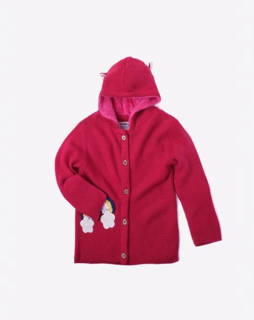 Knitted Hooded Cardigan with Applique