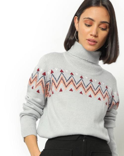 Chevron-Knit Turtle-Neck Pullover