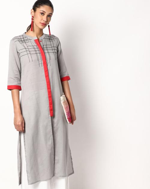 Buy Straight Kurta with Embroidered Yoke Online at Best Prices in India