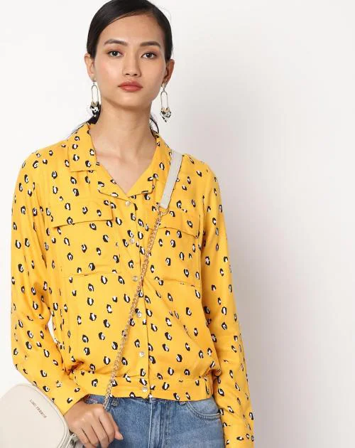 Printed Shacket with Flap Pockets