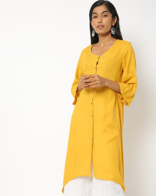Button-Down A-line Kurta with Asymmetrical Hemline