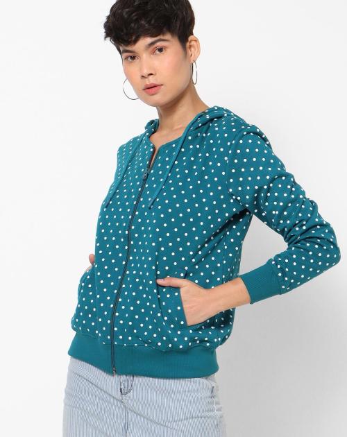Polka-Dot Zip-Front Hoodie