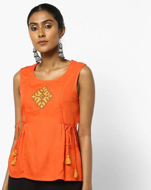 Madhubani Print Top with Side Tie-Ups