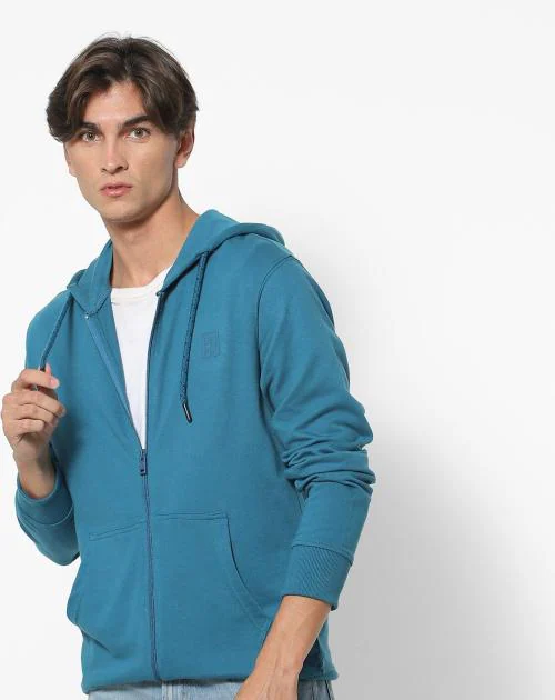 Zip-Front Hoodie with Split Kangaroo Pocket