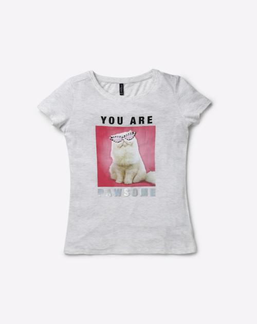 Pawsome Graphic Print Round-Neck T-shirt