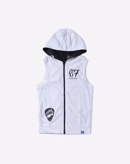 Sleeveless Hooded Zip-Front Sweatshirt