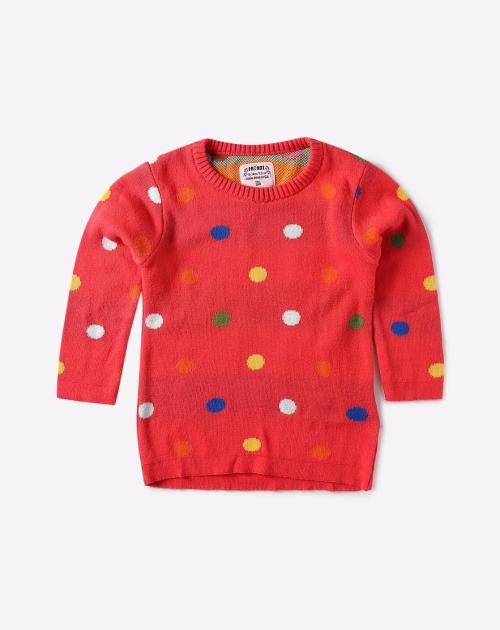 Polka-Dot Knit Pullover with Ribbed Hems