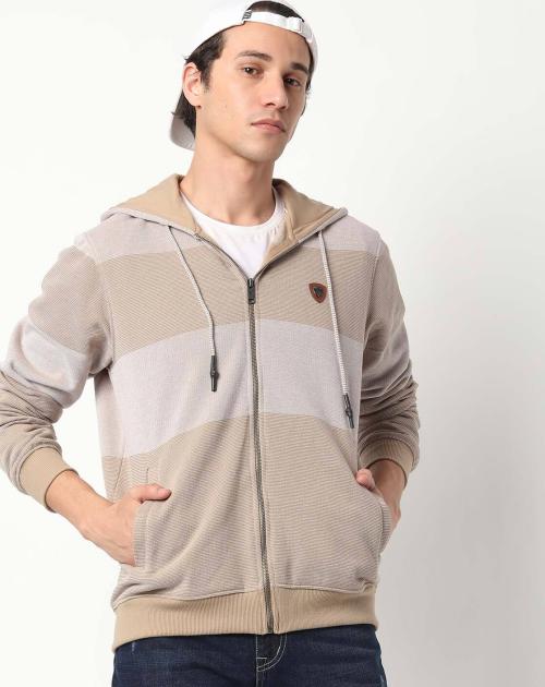 Striped Slim Fit Zip-Front Hoodie