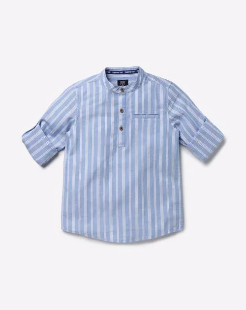 Striped Mandarin Collar Shirt