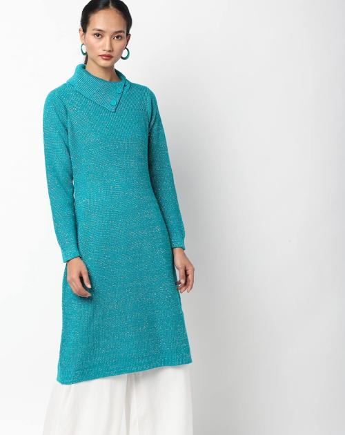 Ribbed Dress with Cowl Neckline