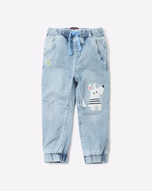 Lightly Washed Jogger Jeans with Applique