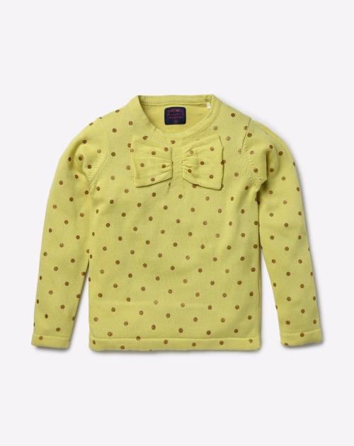 Polka-Dot Sweater with Bow Accent