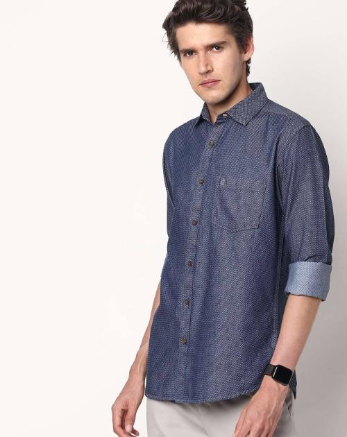 Patterned Slim Fit Shirt with Patch Pocket