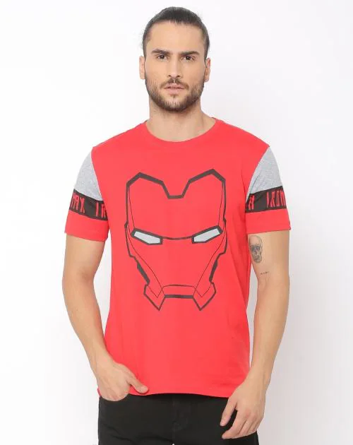 Regular Fit Iron Man Print Crew-Neck T-Shirt