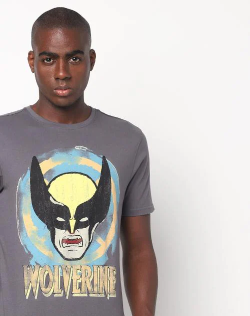 Regular Fit Wolverine Print Crew-Neck T-Shirt