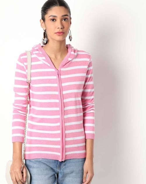 Striped Zip-Front Hoodie