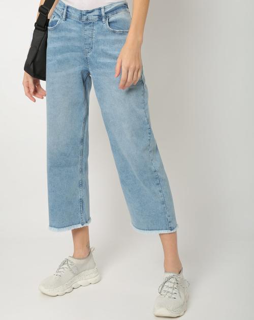 Wide-Leg Jeans with Frayed Hems
